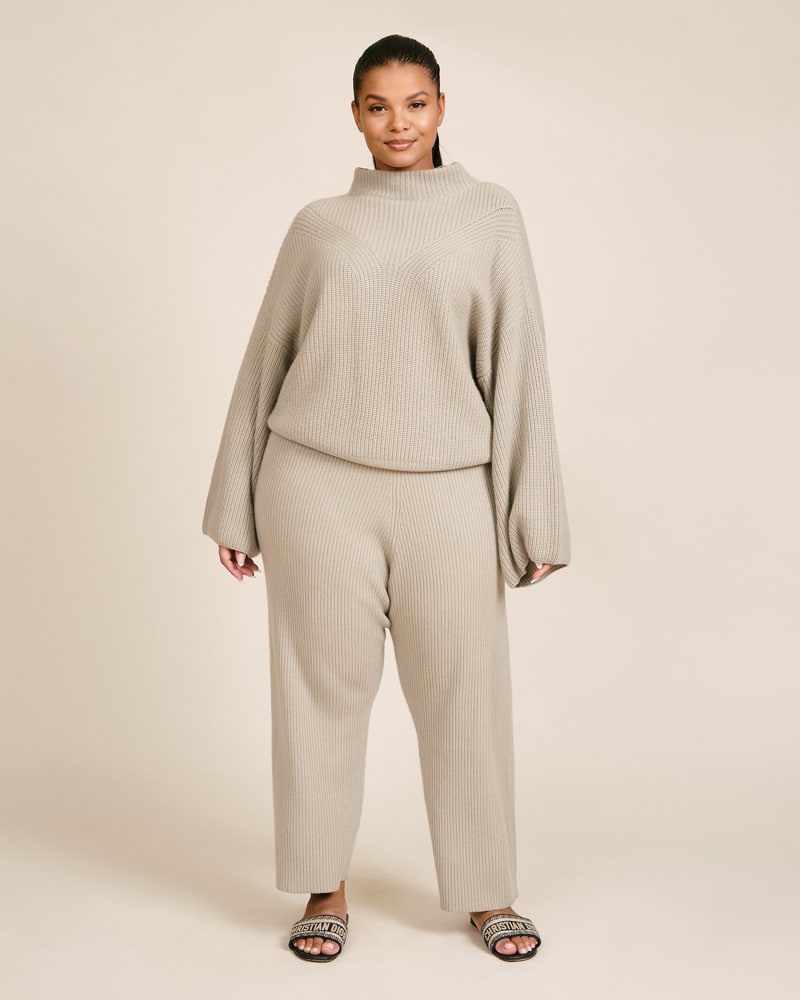 Ribbed Mock Neck Bell Sleeve Sweater | Grey